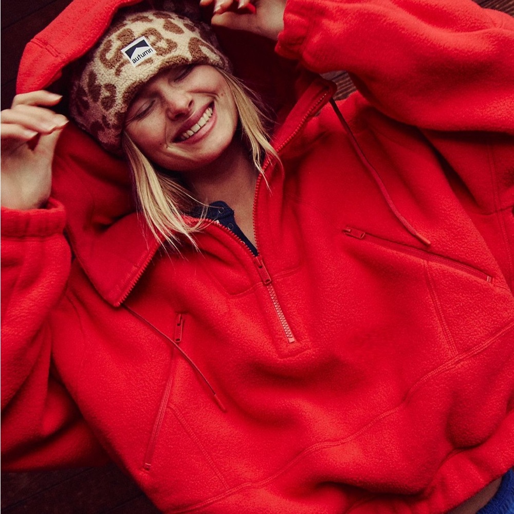 Fleece pullover Free People wild and free winter berry zip up hooded large EUC